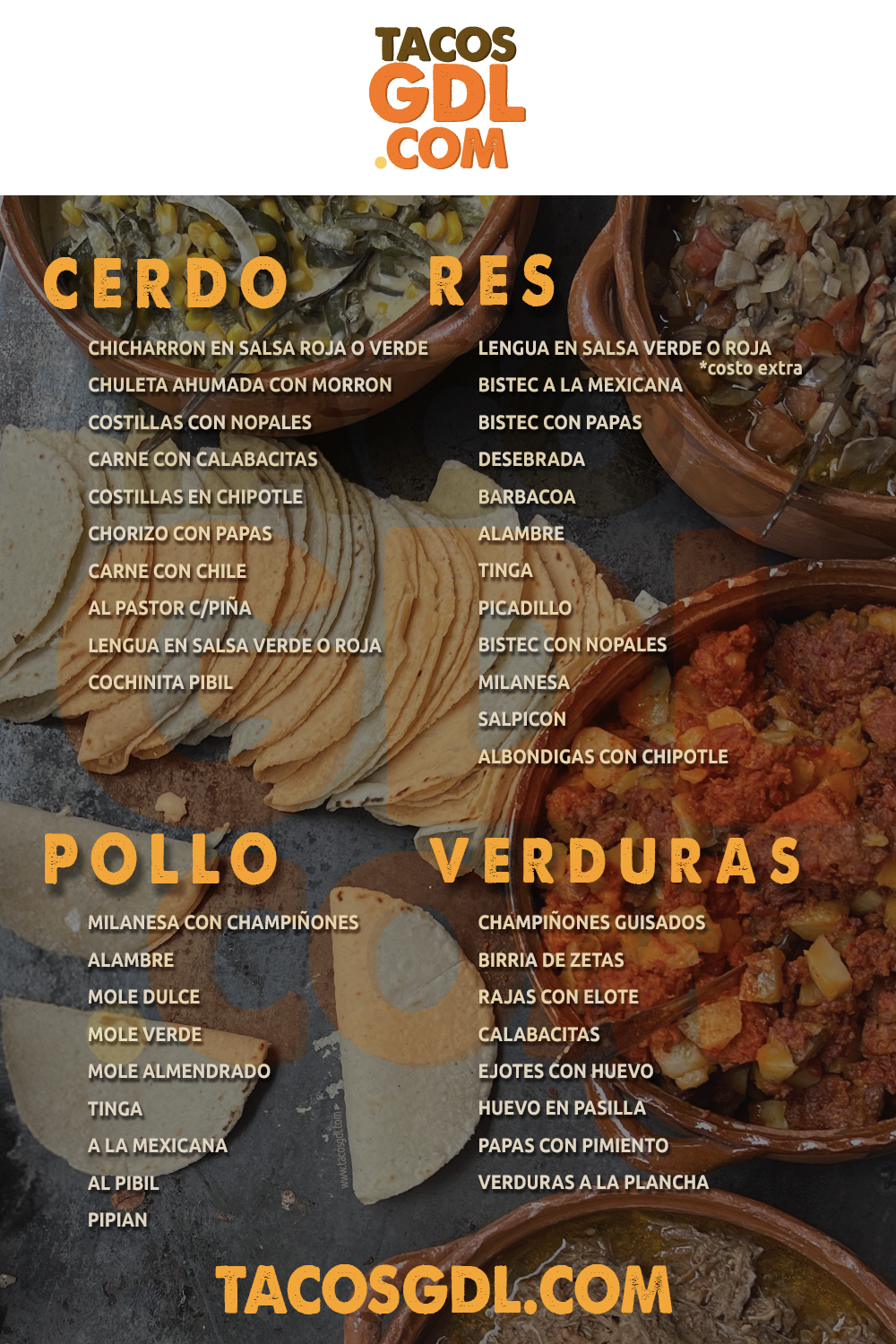 menu de taquizas tacos gdl